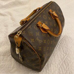 GUC Vintage LV Monogram Speedy Bag 30 Double Handle Satchel Brown